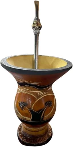 Cuia de Chimarrão Artesanal em Cerâmica, Design Rústico Marrom, Decoração Tradicional + Bomba De Chimarrão Ferro Com Anel 25cm