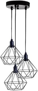 Lustre Pendente Triplo Aramado Diamante Pequeno (Preto)