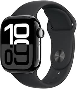 Apple Watch Series 10 GPS + Cellular • Caixa preta brilhante de alumínio – 42 mm • Pulseira esportiva preta – P/M