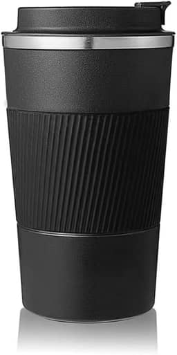 Copo Térmico Aço Inox Premium 510ml Preto Anti-vazamento | Café Chá Quente Gelado | Portátil Carro Escritório Academia Viagem | Isolamento Dupla Camada Alça Silicone