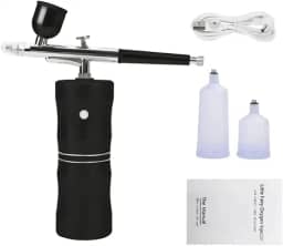 Kit Aerógrafo Compressor USB Recarregável Sem Fio Portátil Preto com Acessórios para Maquiagem, Nail Art, Artesanato Alto Padrão Great Home