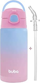 Buba – Garrafa Térmica Infantil 400ml com um Canudo de Silicone Extra e Tampa com Trava – Rosa