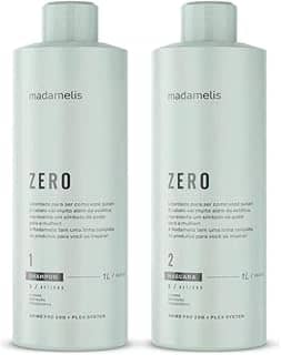 Madamelis Zero Kit Progressiva, Escova e Selagem, 2x1000ml, Shampoo e Máscara, Proteção e Alinhamento