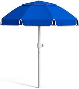 Guarda-Sol Grande 2,40m com Proteção UV Azul com Respiro Superior e Mastro Ajustável para Praia e Piscina