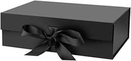 Caixa FlexBox Rígida de Papel com Imã e Cetim para Presente - Y338 (Preto, 28x20x9cm)