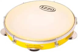 Pandeiro Izzo 10 pol ABS com Pele Leitosa Corpo Amarelo 6 Afinadores 5 Pares de Platinelas Flandres