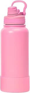 Garrafa Térmica de Água 1 Litro com Alça Garrafinha 2 em 1 com Canudo e Saída Livre em Inox e Sistema Térmico a Vácuo (Rosa)