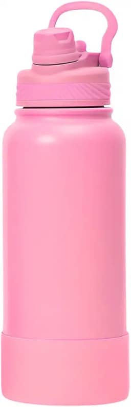 Garrafa Térmica de Água 1 Litro com Alça Garrafinha 2 em 1 com Canudo e Saída Livre em Inox e Sistema Térmico a Vácuo (Rosa)