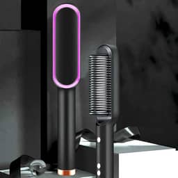 Escova Alisadora Elétrica Bivolt com Controle de Temperatura 130°C a 200°C – Aquecimento Rápido PTC – Portátil e Segura para Viagem – Preta