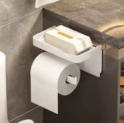 Suporte de Parede para Papel Higiênico com Prateleira para Celular e Objetos (Branco)