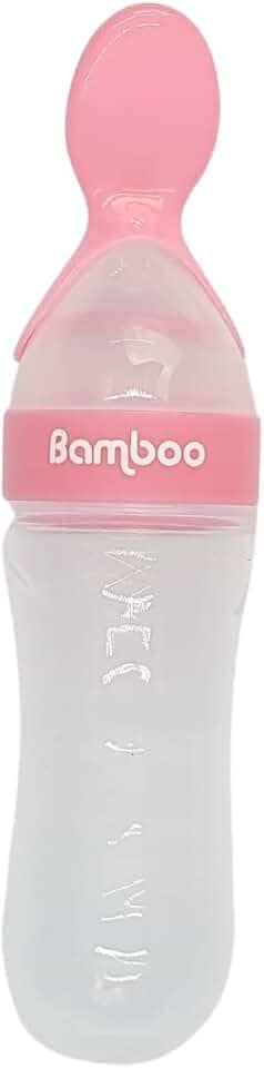 Colher Dosadora de Silicone para Bebê, Mamadeira Dosadora de Papinha e Leite, Alimentação Infantil, Com Tampa Vedada, Fácil de Usar e Higienizar (ROSA)