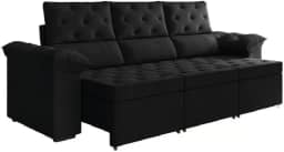 Sofá Retrátil 3 Lugares 2,10m York Suede Preto