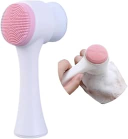 Escova de Limpeza Facial 2 em 1, Escova Manual Portátil para Skincare, Cerdas Macias e Silicone para Massagem e Esfoliação para Todo Tipo de Pele, Cores Variadas