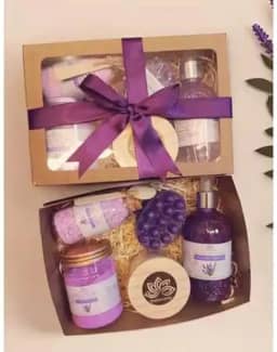 Kit presente SPA completo+Vela aromática+Geleia de banho+Sais de banho+Escalda pés+Sabonete Massageador