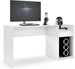 Mesa para Computador Pc Gamer Com Gaveta Nicho Escrivaninha Eros (Branco)