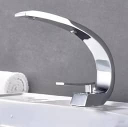 Torneira Monocomando Luxo para Banheiro, Design Curvo, 3 Cores Disponíveis, Misturador para Lavatório (Cinza Cromado)