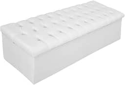 Recamier Baú Estofada Mel 195 cm King Size Com Capitonê Suede Branco - ADJ Decor