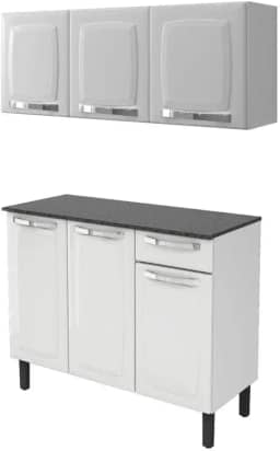 Kit Multiuso Itatiaia Aço Balcão 3 Portas e 1 Gaveta Com Armário Aéreo 3 Portas Branco Rose