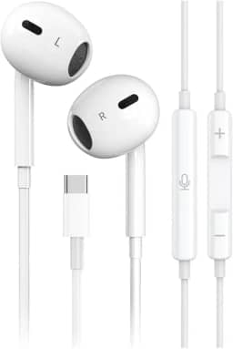 Fones de ouvido USB-C Compatível iPhone 16/15 Pro Max Plus, tipo C, com fio, microfone e controle remoto, com cancelamento de ruído para iPhone 16/15 iPad Pro, Galaxy S23/S22/S21/Ultra Note 10/20