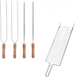 KIT ESPETOS E GRELHA PARA CHURRASCO (KIT 1 ESPETO SIMPLES 1 DUPLO)