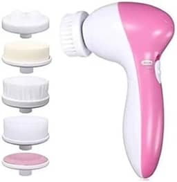 Escova Elétrica de Limpeza Facial, Kit Massageador e Esfoliante com 5 Acessórios, Funciona com 2 Pilhas, Não incluso.