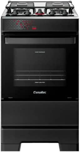 Fogão Esmaltec 4 Bocas Ideal Top Mesa Inox Tampa de Vidro Forno 50 Litros Preto T4IAP Bivolt