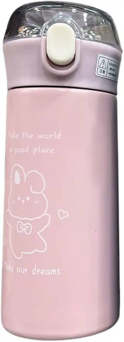 Garrafa Térmica Infantil 380ml em Aço Inoxidável com Canudo de Silicone e Tampa com Trava – Prática e Segura!(Rosa)