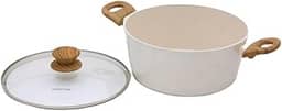 Mimo Style Caçarola Linha Cook Alumínio e Tampa de Vidro Temperado Com Saída Para Vapor. Funciona em Fogão a Gás, Elétrico e Indução (24CM, Mármol - Vanilla)