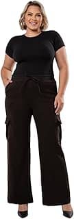 Calça Feminina Calça Moletom Cargo Pantalona Wide Leg Plus Size P Ao G3 Flanelada Elastico na Cintura Tecido Grosso Plus Size