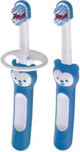MAM Baby Kit com 2 Escovas de Dentes Baby's Brush com Trava de Segurança para Crianças de 6+ Meses Com Cabo Ergonômico e Fácil de Segurar, Azul