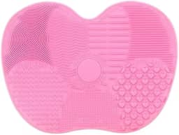 Tapete de limpeza de pincel de maquiagem em forma de maçã de silicone, rosa, multitextura, pincel de limpeza cosmético com ventosa