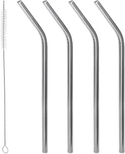 LYOR - Conjunto 4 Canudos de Aço Inox Reutilizáveis com Escova para Limpeza 21,5cm