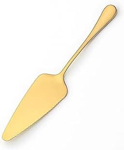 Espátula para Bolo e Torta, Aço Inox Dourado, Utensílio de Servir Gourmet Com Corte Serrilhado
