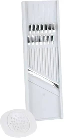 Cortador Fatiador de Legumes Manual, Dupla Face, Plástico e Aço Inox, Branco