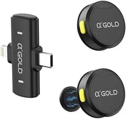 Microfone de Lapela Sem Fio A’GOLD MCF-38D – Compatível com IOS, Android, USB-C e Lightning – Captação Omnidirecional com Redução de Ruído – Ideal para Gravações, Aulas, Lives e Entrevistas