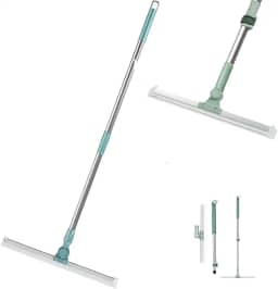 Rodo e Vassoura Mágica 2 em 1 de Silicone, 1,40m, Articulado, Giratório 180°, Ajustável, Limpeza de Vidros, Pisos, Pelos de Pet, Janelas, Cabo Desmontável em Aço Inoxidável, Varre e Seca, Marca ATM