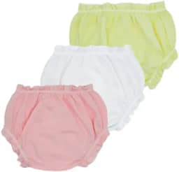 Calcinha Tapa Fralda Lisa para Bebê em Algodão Kit com 3 Peças Cores Suaves em Tamanhos P M e G (Branca, Rosa e Amarelo Bebê, G)