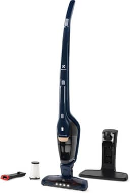 Electrolux Aspirador de Pó vertical bateria Ergorapido 2 em 1 luz frontal LED 45 min base recarregamento pedal limpeza facil da escova rotativa aspira escova capacidade 420Ml ERG28 Bivolt Azul