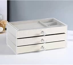 Amarme - Caixa de Joias de Acrílico com 3 Gavetas Organizador Elegante para Jóias e Acessórios Porta Jóias Grande Armário (Bege)