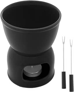 WOLFF - Aparelho de Fondue 4 Peças de Porcelana para Duas Pessoas Preto 400ml - Para Chocolate e Queijo
