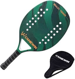 Raquete Verde Para Beach Tennis Profissional Em Fibra Carbono Com Capa Protetora - Camewin