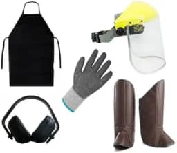 Kit Proteção Roçadeira Jardineiro (Avental Pvc preto, corrugada, perneira, abafador de ruído, protetor facial)