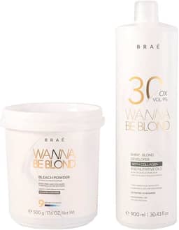 Pó Descolorante BRAÉ Wanna Be Blond + Oxidante 30 Volumes 900ml - Kit Profissional Descoloração Rápida e Menos Danos