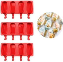 Kit 3 Formas Silicone Picolé Sorvete Magnum 4 cavidades Antiaderente