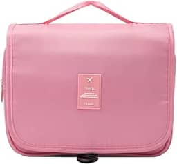 Bolsa Necessaire Maquiagem Cosméticos Viagem Com Divisória e Cabide para Pendurar Organizador de Maquiagem Shampoo Perfumes Higiene Pessoal (Rosa)