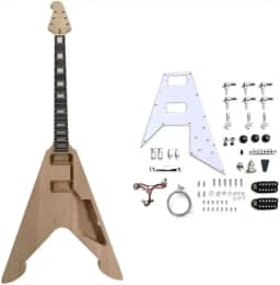 Kit de guitarra elétrica com acessórios, captadores HH de corpo de mogno sólido com pickguard, 22 trastes escala de jacarandá de 62,88 cm com encadernação e bloco embutido no calcanhar para