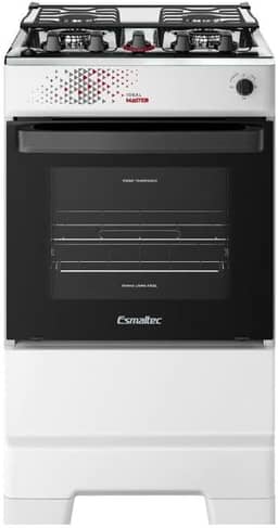 Fogão Esmaltec 4 Bocas Ideal Master Mesa Inox Tampa de Vidro Forno 50 Litros Branco T4ITB Bivolt