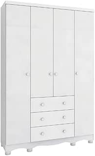 Guarda Roupa de Bebê 4 Portas 3 Gavetas Junior Móveis Peroba Branco Brilho
