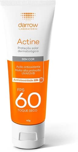 Darrow Actine Protetor Solar Dermatológico FPS 60 com Ação Antioxidante e alta proteção UVA/UVB, Controla Oleosidade e com Toque Seco, 40g