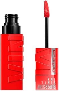 Maybelline SuperStay Vinyl Ink, Batom Líquido Longa Duração com Efeito Gloss, Brilho Instantâneo e Acabamento Espelhado, com Fórmula Vegana e Conforto para os Lábios, Cor Red-Hot 4,2ml